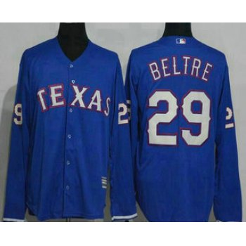 Men's Texas Rangers #29 Adrian Beltre Royal Blue Long Sleeve Stitched MLB Majestic Cool Base Jersey