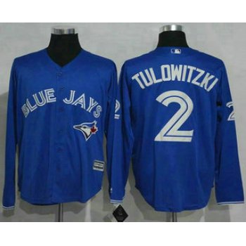 Men's Toronto Blue Jays #2 Troy Tulowitzki Blue Alternate Long Sleeve New Cool Base Jersey