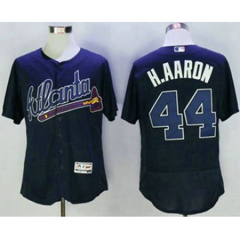 Men's Atlanta Braves #44 Hank Aaron Retired Navy Blue Road Stitched MLB 2016 Majestic Flex Base Jersey