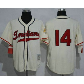Men's Cleveland Indians #14 Larry Doby 1948 Cream Mitchell & Ness Throwback Jersey