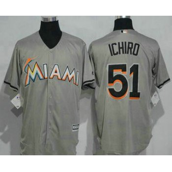 Men's Miami Marlins #51 Ichiro Suzuki Gray Road Stitched MLB Majestic Cool Base Jersey