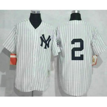 Men's New York Yankees #2 Derek Jeter White Retirement Patch Throwback Baseball Jersey