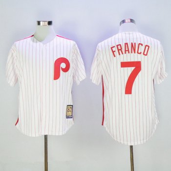 Men's Philadelphia Phillies #7 Maikel Franco White Pinstripe Majestic Cool Base Cooperstown Collection Jersey