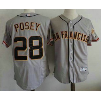 Men's San Francisco Giants #28 Buster Posey Gray Road Stitched MLB 2016 Majestic Flex Base Jersey