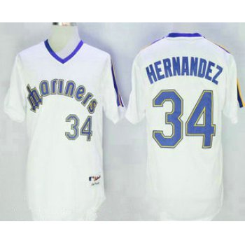 Men's Seattle Mariners #34 Felix Hernandez White Pullover Stitched MLB Majestic 1984 Turn Back the Clock Jersey
