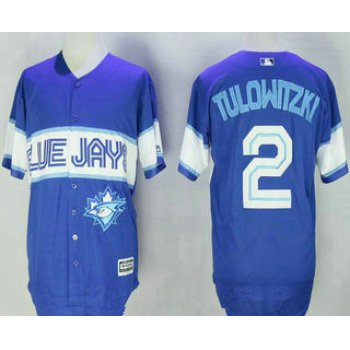Men's Toronto Blue Jays #2 Troy Tulowitzki New Blue Red Stitched MLB Majestic Cool Base Jersey