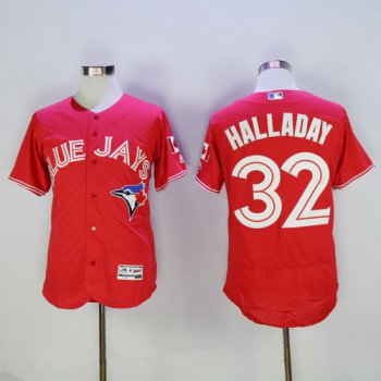 Men's Toronto Blue Jays #32 Roy Halladay Retired Red Stitched MLB 2016 Majestic Flex Base Jersey