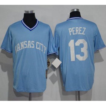 Royals #13 Salvador Perez Light Blue Cooperstown Stitched MLB Jersey
