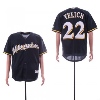 Men's Milwaukee Brewers #22 Christian Yelich Navy Cool Base Jersey