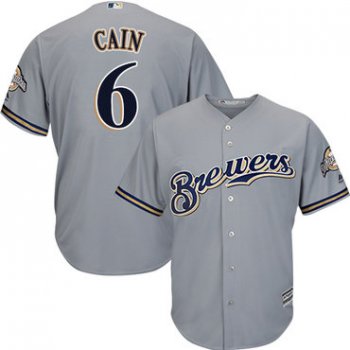 Men's Milwaukee Brewers #6 Lorenzo Cain Grey Cool Base Stitched MLB Jersey