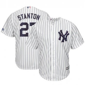 New York Yankees 27 Giancarlo Stanton Majestic White 2018 Stars & Stripes Cool Base Player Jersey
