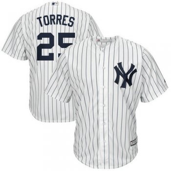 Yankees 25 Gleyber Torres White Cool Base Jersey