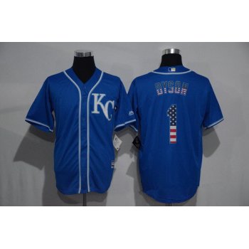 Men's Kansas City Royals #1 Jarrod Dyson KC Navy Blue USA Flag Fashion Stitched MLB Jersey