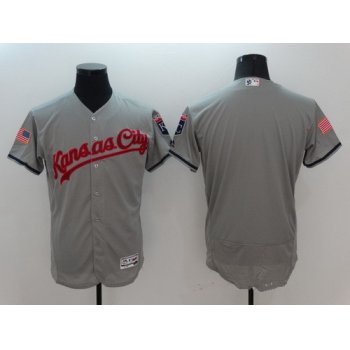 Men's Kansas City Royals Blank Gray Fashion Stars & Stripes 2016 Flexbase MLB Independence Day Jersey