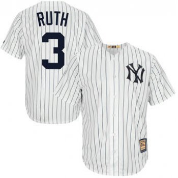 Men's New York Yankees 3 Babe Ruth Majestic White Home Cool Base Cooperstown Collection Player Jersey