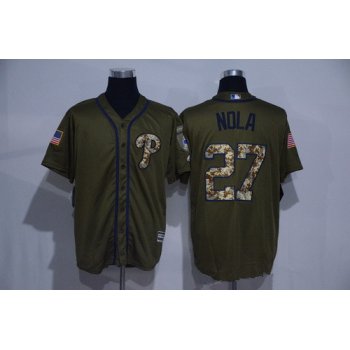 Men's Philadelphia Phillies #27 Aaron Nola Green Salute to Service Cool Base Stitched MLB Jersey