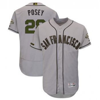 Men's San Francisco Giants 28 Buster Posey Majestic Gray 2018 Memorial Day Authentic Collection Flex Base Player Jersey