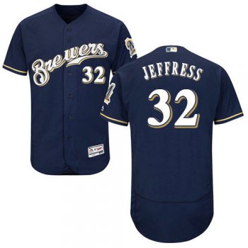 Milwaukee Brewers 32 Jeremy Jeffress Navy Blue Flexbase Authentic Collection Stitched Baseball Jersey