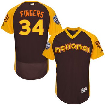 Rollie Fingers Brown 2016 All-Star Jersey - Men's National League San Diego Padres #34 Flex Base Majestic MLB Collection Jersey