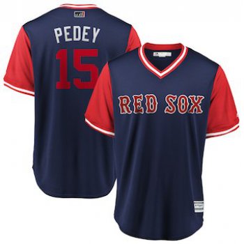 Men's Boston Red Sox 15 Dustin Pedroia Pedey Majestic Navy 2018 Players' Weekend Cool Base Jersey