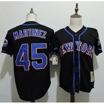 Men's New York Mets #45 Pedro Martinez Black Cooperstown Collection Throwback Jersey