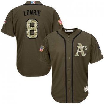 Men's Oakland Athletics #8 Jed Lowrie Green Salute to Service Stitched Baseball Jersey