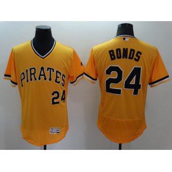 Men's Pittsburgh Pirates #24 Barry Bonds Retired Yellow Pullover 2016 Flexbase Majestic Baseball Jersey
