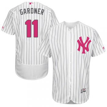 Men's New York Yankees #11 Brett Gardner White Strip Flexbase Authentic Collection 2016 Mother's Day Stitched MLB Jersey
