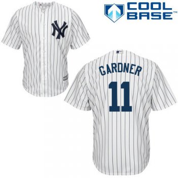 Men's New York Yankees #11 Brett Gardner White Strip New Cool Base Stitched MLB Jersey