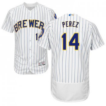 Milwaukee Brewers #14 Hernan Perez White Strip Flexbase Authentic Collection Stitched Baseball Jersey