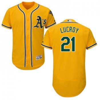 Oakland Athletics #21 Jonathan Lucroy Gold Flexbase Authentic Collection Stitched Baseball Jersey