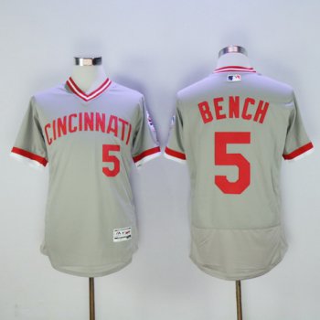 Men's Cincinnati Reds #5 Johnny Bench Retired Gray 2016 Flexbase Majestic Baseball Jersey