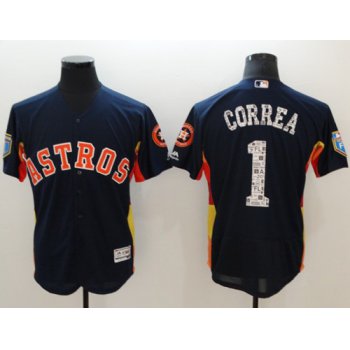 Men's Houston Astros #1 Carlos Correa Navy Blue 2018 Spring Training Authentic Flex Base Stitched MLB Jersey