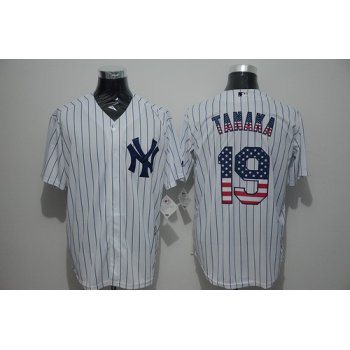 Men's New York Yankees #19 Masahiro Tanaka White USA Flag Fashion MLB Baseball Jersey
