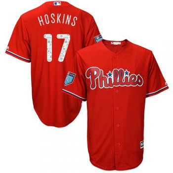 Philadelphia Phillies #17 Rhys Hoskins Red 2018 Spring Training Cool Base Stitched MLB Jersey