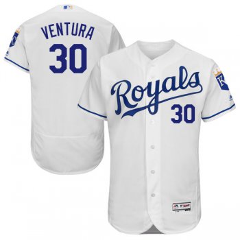 Men's Kansas City Royals #30 Yordano Ventura White Home 2016 Flexbase Majestic Baseball Jersey