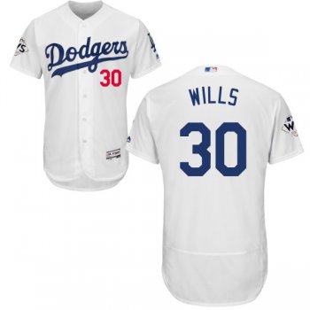 Men's Los Angeles Dodgers #30 Maury Wills White Flexbase Authentic Collection 2017 World Series Bound Stitched MLB Jersey