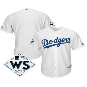 Men's Los Angeles Dodgers Majestic White 2017 World Series Patch Cool Base Team Jersey
