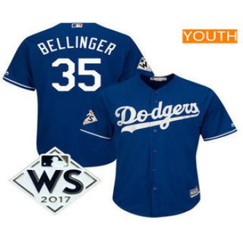 Youth Los Angeles Dodgers Cody Bellinger Majestic Royal 2017 World Series Patch Cool Base Player Jersey