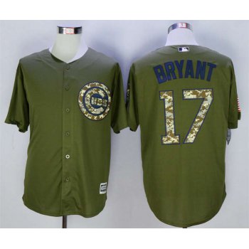 Men's Chicago Cubs #17 Kris Bryant Olive Green New Cool Base Jersey