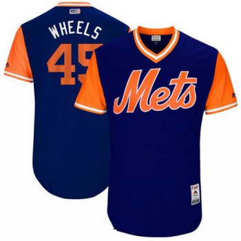 Men's New York Mets Zack Wheeler Wheels Majestic Royal 2017 Little League World Series Players Weekend Stitched Nickname Jersey