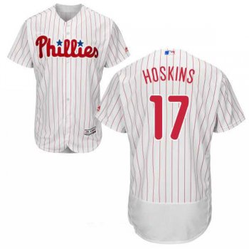 Men's Philadelphia Phillies #17 Rhys Hoskins White Home Stitched MLB Majestic Flex Base Jersey