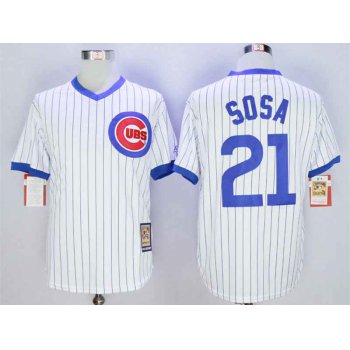 Men's Chicago Cubs #21 Sammy Sosa White Throwback Jersey