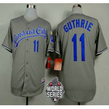Men's Kansas City Royals #11 Jeremy Guthrie Gray Away Baseball Jersey With 2015 World Series Patch