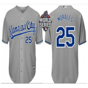 Men's Kansas City Royals #25 Kendrys Morales Gray Away Baseball Jersey With 2015 World Series Patch