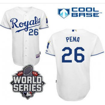 Men's Kansas City Royals #26 Francisco Pena White Home Baseball Jersey With 2015 World Series Patch