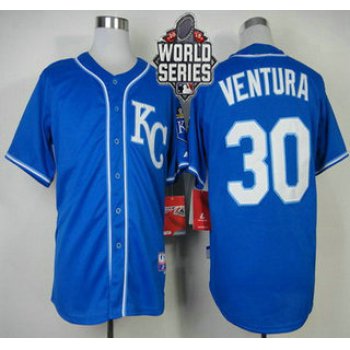 Men's Kansas City Royals #30 Yordano Ventura KC Blue Alternate Baseball Jersey With 2015 World Series Patch