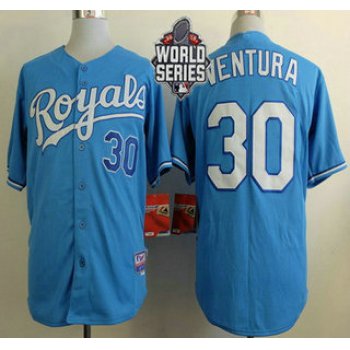 Men's Kansas City Royals #30 Yordano Ventura Light Blue Alternate Baseball Jersey With 2015 World Series Patch