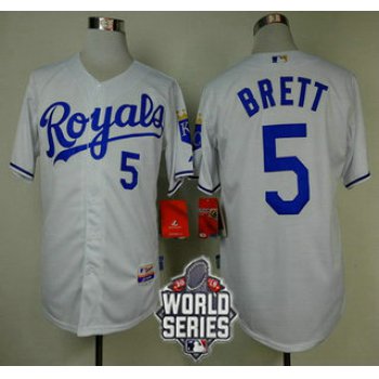 Men's Kansas City Royals #5 George Brett White Home Baseball Jersey With 2015 World Series Patch