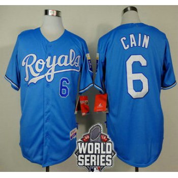 Men's Kansas City Royals #6 Lorenzo Cain Light Blue Alternate Baseball Jersey With 2015 World Series Patch